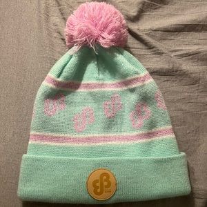 Baby Blue and Pink Pom Beanie